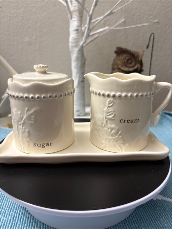 Other - Cream Embossed Ceramic Sugar & Cream Set